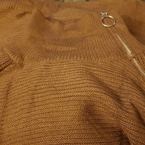 BTFBM Brown 1/4 Zip Ribbed Knit Turtleneck Sweater Size M - Picture 9 of 12